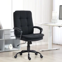 HOMCOM Scaun de Birou Ergonomic din Material Tip In, Înălțime Reglabilă, Funcție de Balansare, 120 kg, Negru(m-2)