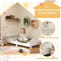 AIYAPLAY Letto Montessori per Bambini 3-8 Anni, 143.5x74.5 cm con Sponde Anti-Caduta, Forma di Nuvola in Legno, Bianco(m-4)