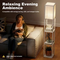 HOMCOM 3-Tier Floor Lamp with Shelves and Storage, Modern Corner Standing Lamp with Lampshade, Foot Switch for Living Room, Bedroom, Home Office, Bulb not Included, White(m-6)