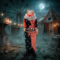 HOMCOM Animated Clown Halloween Decoration, Scary Halloween Animatronics Decor with Sound Touch Activated(m-9)