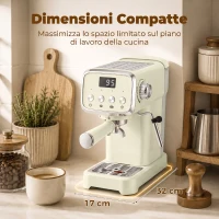 HOMCOM Macchina Caffè Espresso Semiautomatica 20 Bar 1350W, Lancia Montalatte, 1 o 2 Tazze, Acqua Calda, Scaldatazze(m-6)