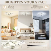 HOMCOM Ceiling Fan with Light and Remote, 3 Colour Temperatures, LED Mount Ceiling Fan Light for Bedroom, Silver Tone(m-5)