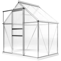 Outsunny Serre de jardin en aluminium polycarbonate avec fondation, serre avec fenêtre réglable porte coulissante 192,5x131x200cm(m-12)