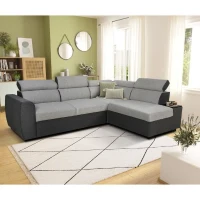 Canapé d'angle convertible réversible - 4/5 places - KELIO - Tissu Anthracite/Gris - 3 tétieres - 245 x 184 x 77/87 cm(m-2)