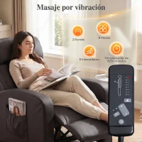 HOMCOM Sillón de Masaje Reclinable con Mando a Distancia Bolsillo Lateral y Temporizador Tapizado en PU 68x88x98 cm Marrón(m-4)