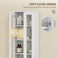 HOMCOM Tall Bathroom Storage Cabinet, 6-Tier Slim Bathroom Cabinet with Adjustable Shelf, 4 Soft-Close Doors, White(m-6)