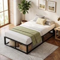HOMCOM 12 Slats Metal Platform Bed Frame, 3ft Single Bed Frame with Storage Bag and Anti-Slip Pads, Black(m-9)