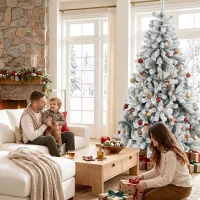 HOMCOM Verschneiter Weihnachtsbaum 180 cm mit 650 feuerhemmenden PVC-Spitzen gelenkige Zweige schneller Aufbau Grün und Weiß(m-5)