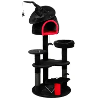 PawHut Gothic Cat Tree, 155cm Cat Tower for Indoor Kittens, Multi-Level Stable Kitten Activity Centre, Black, Halloween(m-1)