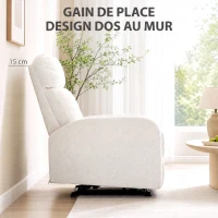 HOMCOM Fauteuil Relax Inclinable, Fauteuil de Relaxation en Peluche Teddy, Assise à Ressorts, Accoudoirs Rembourrés, Crème(m-6)