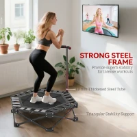 SPORTNOW 42" Foldable Mini Trampoline, One-Step Fold & Open, Rebounder Trampoline with 3-Level Adjustable Handle for Adults(m-6)