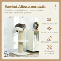 PawHut Tiragraffi per Gatti con Lettino, Rivestimento Peluche e Palo in Sisal, 45x45x91cm, Crema(m-3)