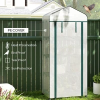 Outsunny 4 Tier Mini Portable Greenhouse Compact Plant Grow Shed Metal Frame PE Cover with Lockable Rolling Wheels, White(m-5)