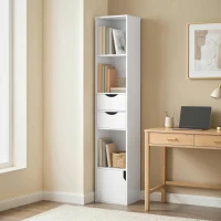 HOMCOM Bibliothèque étagère de rangement avec porte, 2 tiroirs, compartiments ouverts et étagère réglable, 30x24x158cm, blanc(m-10)