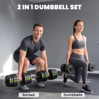 SPORTNOW Adjustable Weight Barbell & Dumbbells Set Free Weights Strength Muscle Exercise Home Gym Training, Black and Green(m-4)