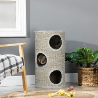 PawHut Tonneau à gratter pour chat, tour à griffer en sisal à 3 niveaux recouvert de peluche, Ø 38 x 70 cm, gris(m-10)