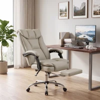 HOMCOM Pet-Friendly Faux Leather Computer Desk Chair, Executive Office Chair with Footrest and Double-Layer Padding, Khaki(m-8)