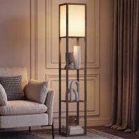 HOMCOM 3-Tier Floor Lamp with Shelves and Storage, Modern Corner Standing Lamp with Lampshade, Foot Switch for Living Room, Bedroom, Home Office, Bulb not Included, Brown(m-1)