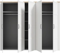 Armoire de chambre - BOHOL - Décor Chene blanchi - 5 portes battantes - L265,6 x P59,6 x H214 cm(m-4)