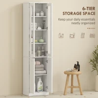HOMCOM Tall Bathroom Storage Cabinet, 6-Tier Slim Bathroom Cabinet with Adjustable Shelf, 4 Soft-Close Doors, White(m-4)