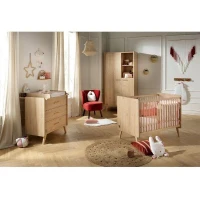Chambre bébé trio - Lit 120 x 60 cm + Commode 3 tiroir + Armoire Chene suave - Arty - SAUTHON(m-1)
