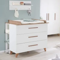 Chambre bébé complete : Lit évolutif 70 x 140 cm + commode a langer + armoire 3 portes - OLE - ROBA - Chene foncé / Blanc(m-6)