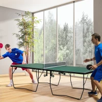 SPORTNOW 9FT Folding Tennis Table, with 8 Wheels, for Indoor Use, Green(m-2)