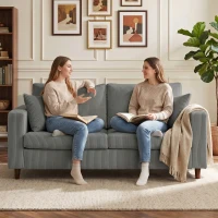 HOMCOM Loveseat Sofa with Wide Seat, Corduroy 2 Seater Couch with Deep Seat, Spring Cushion, Light Grey(m-9)