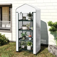 Outsunny 4 Tier Mini Portable Greenhouse Compact Plant Grow Shed Metal Frame PE Cover with Lockable Rolling Wheels, White(m-9)