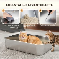 PawHut Katzenklo Edelstahl mit Deckel XXL 72L für große Katzen und Mehrere Katzen mit Doppeltüren Schaufel Pedal Anti-Leck(m-4)
