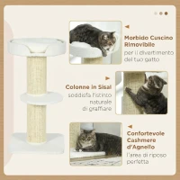 PawHut Tiragraffi per Gatti con Lettino, Rivestimento Peluche e Palo in Sisal, 45x45x91cm, Crema(m-4)