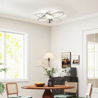 HOMCOM Ceiling Fan with Light and Remote, 3 Colour Temperatures, LED Mount Ceiling Fan Light for Bedroom, Silver Tone(m-10)