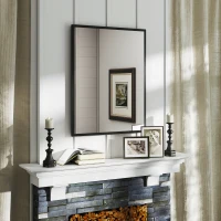HOMCOM Oglindă de Perete din Sticlă și MDF, cu Cârlige, 70 x 90 cm, Negru(m-9)