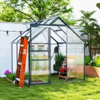 Outsunny Serra in Policarbonato e Alluminio con Porta a Battente e Finestra a Tetto, 3.6㎡, Grigio(m-10)