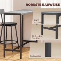 HOMCOM Bartisch mit Barhocker Set Tresentisch mit 2 gepolsterten Hockern mit Fußstütze für Esszimmer, kleinen Raum, Grau(m-7)