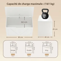 HOMCOM Coffre de rangement, banc de rangement avec couvercle rabattable et charnières de sécurité, 80 x 40 x 45 cm, blanc(m-3)