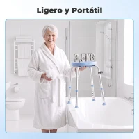HOMCOM Taburete de Ducha Giratorio 360° Taburete Ducha con Marco de Aluminio y Altura Regulable en 5 Niveles Azul Claro(m-8)