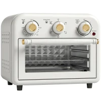 HOMCOM Four Friteuse à Air Chaud 12L, Four à Air Chaud Convection 1200 W avec Plaque de Cuisson, Panier de Friture, Crème(m-1)