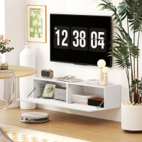 HOMCOM Dulap TV Suspendat pentru Televizoare de 45"-55"-65" cu 2 dulapuri și uși rabatabile, 140x33x29.8 cm, alb(m-9)