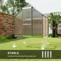 Outsunny Serre de jardin en aluminium polycarbonate avec fondation, serre avec fenêtre réglable porte coulissante 192,5x131x200cm(m-6)