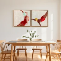 HOMCOM Cuadros en Lienzo Figuras Dinámicas a Mano 40x40 cm 2 Piezas Cuadros de Arte de Pared Enmarcados Rojo(m-7)