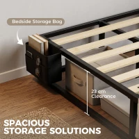 HOMCOM 12 Slats Metal Platform Bed Frame, 3ft Single Bed Frame with Storage Bag and Anti-Slip Pads, Black(m-6)