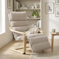 HOMCOM Curved Wooden Accent Chair, Armchair with Adjustable Footrest, Light Brown(m-9)