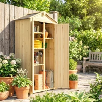 Outsunny Armadio da Giardino a 3 Ante con 4 Ripiani e Ganci, in Legno di Abete, 93x53x168 cm, Color Legno(m-9)
