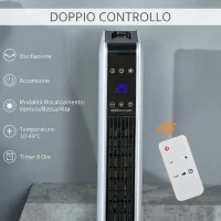 HOMCOM Riscaldatore Elettrica Ceramico 2200W con 3 Modalità, Timer 8 Ore, Telecomando, Pannello LED, Bianco(m-12)