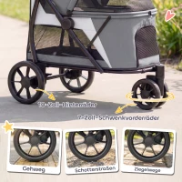 PawHut Hondenwagen inklapbaar huisdierenbuggy met wasbaar kussen, gaasvensters, 3 wielen, voor middelgrote honden tot 20 kg, grijs(m-5)