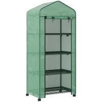 Outsunny 4 Tier Mini Portable Greenhouse Compact Plant Grow Shed Metal Frame PE Cover with Lockable Rolling Wheels , Green(m-1)