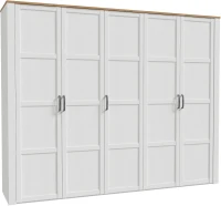 Armoire de chambre - BOHOL - Décor Chene blanchi - 5 portes battantes - L265,6 x P59,6 x H214 cm(m-1)