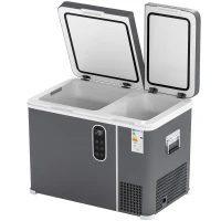 Outsunny 45L Compressor Car Fridge Freezer, Dual Zone Camping Refrigerator with App Control, Grey(m-1)