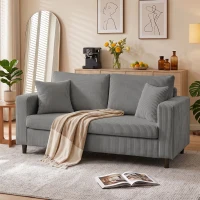HOMCOM Loveseat Sofa with Wide Seat, Corduroy 2 Seater Couch with Deep Seat, Spring Cushion, Light Grey(m-14)